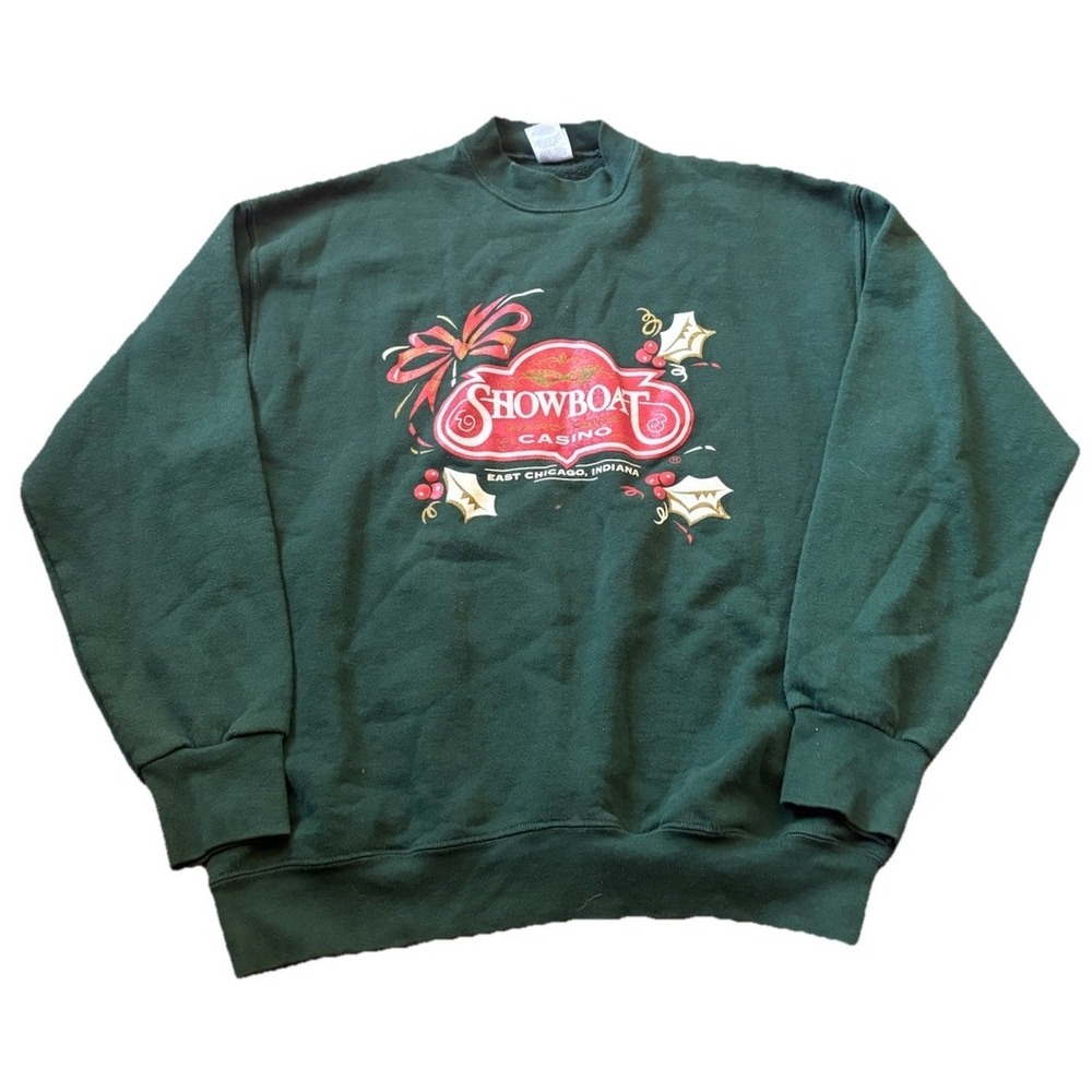 VINTAGE Showboat Las Vegas Casino Sweater Crewneck Indiana Green‎ Size XL